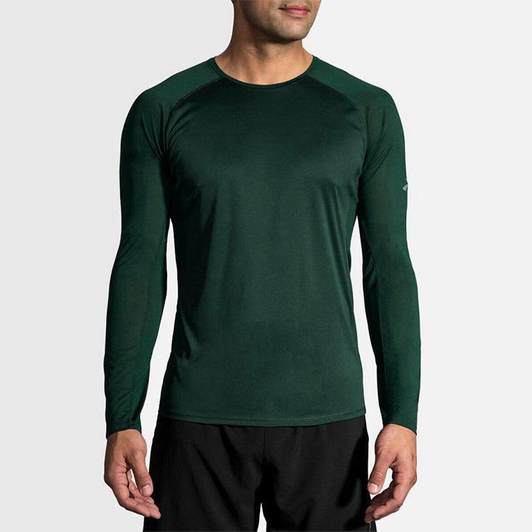 Brooks Men's Stealth Long Sleeve Running Shirt Singapore - Green (41673-DHEW)